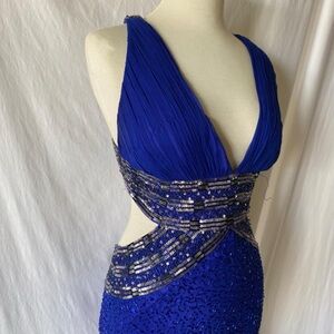 Adrianna Papell Silk Formal Maxi Dress Blue